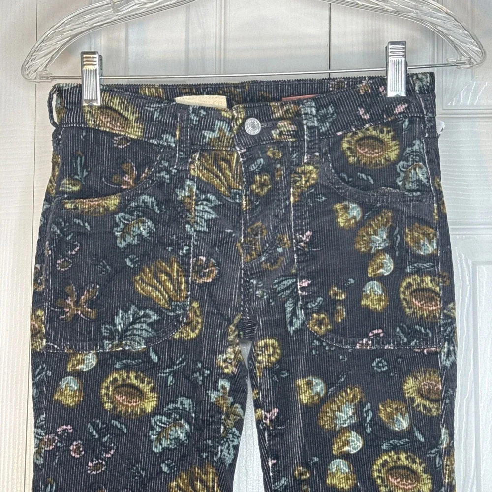 Anthropologie Pilcro The Icon Flare Low Rise Navy Corduroy Print Jeans Size 23 - Picture 2 of 13